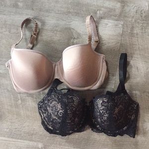 Set of Black and Taupe ThirdLove 24/7 Bras 34D